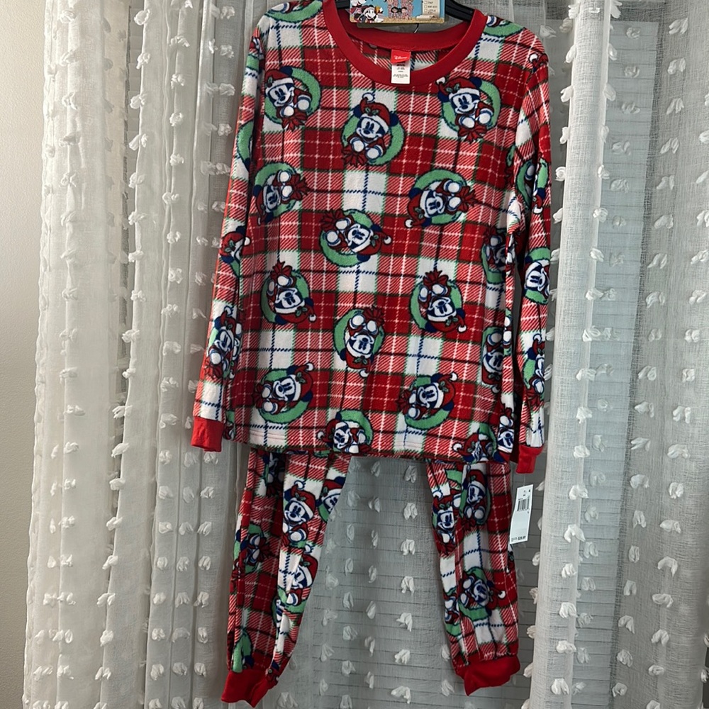 Disney Red Green White Plaid Mickey Mouse Pajama Set